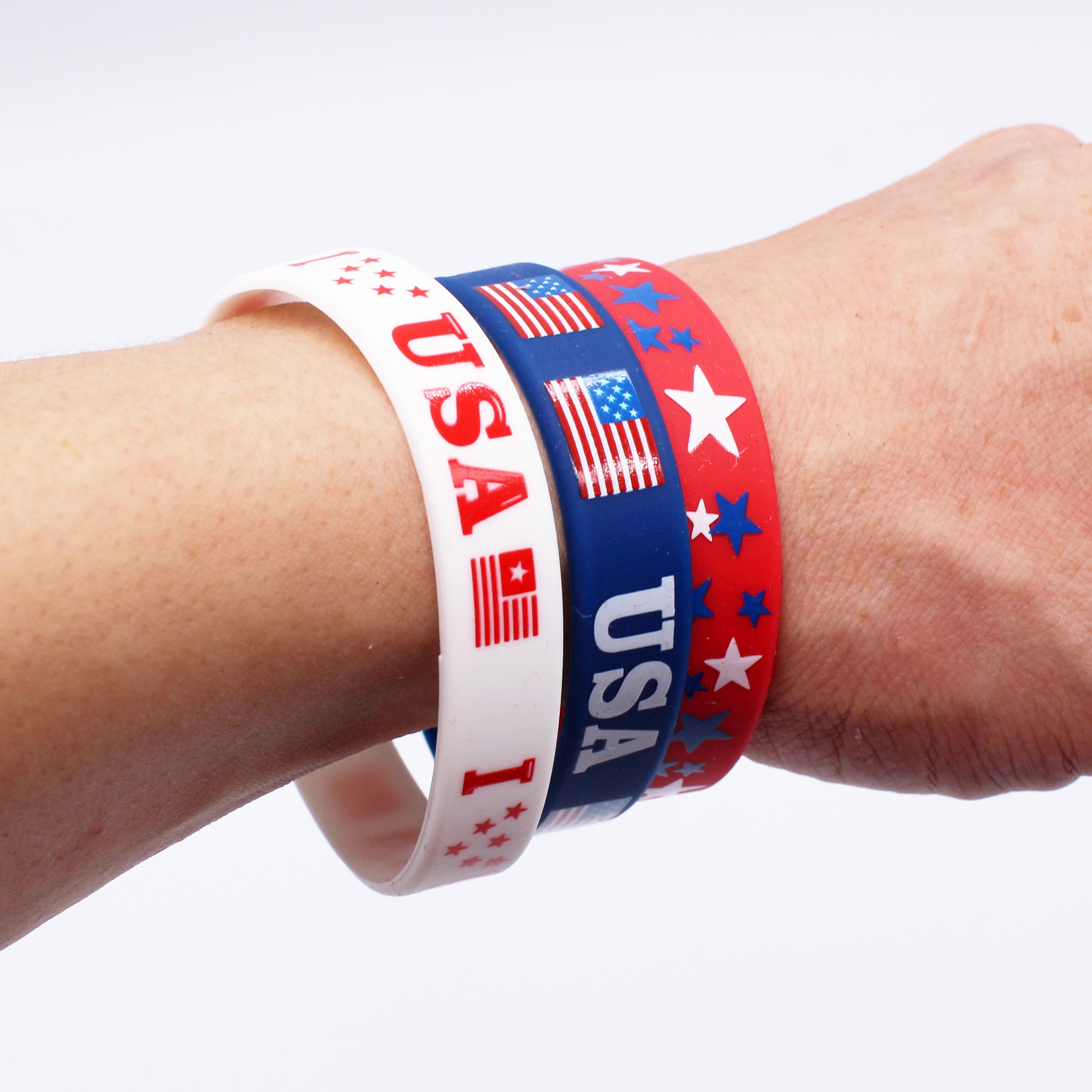 5pcs American Flag Silicone Wristbands Set, Multi-Color